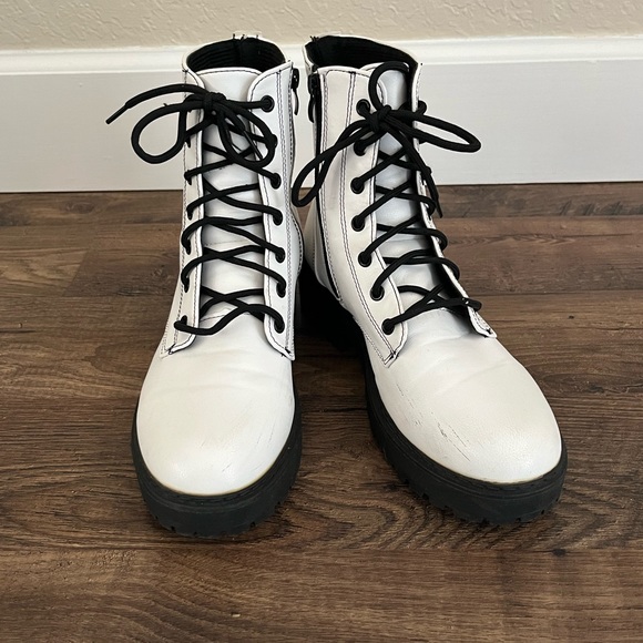 White Combat Boots Zip Side Women’s 10 (41) - Picture 3 of 10